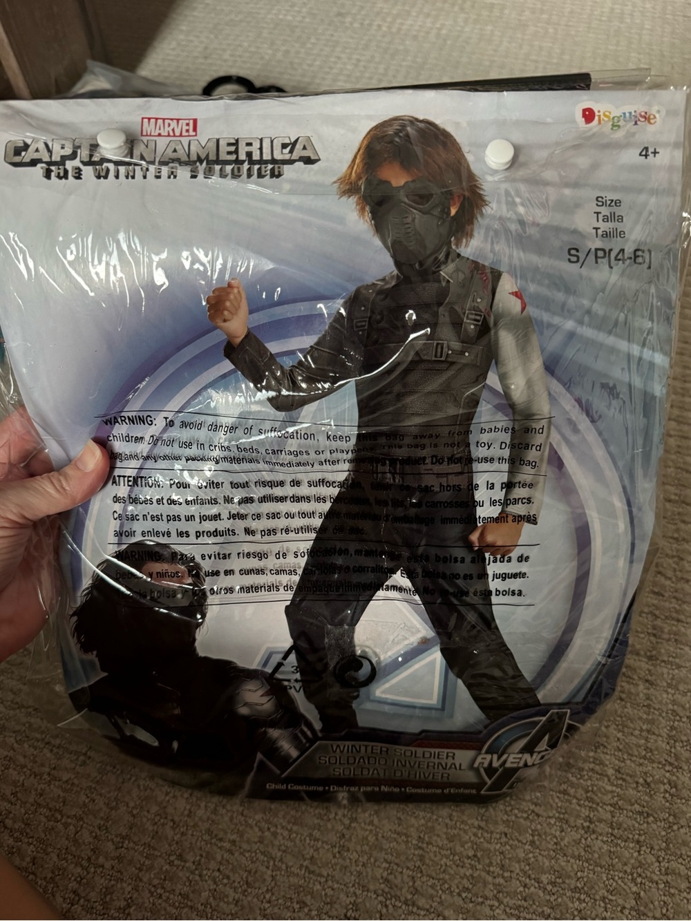 Marvel Winter Soldier Kids Costume - Black & Gray, size small 4-6